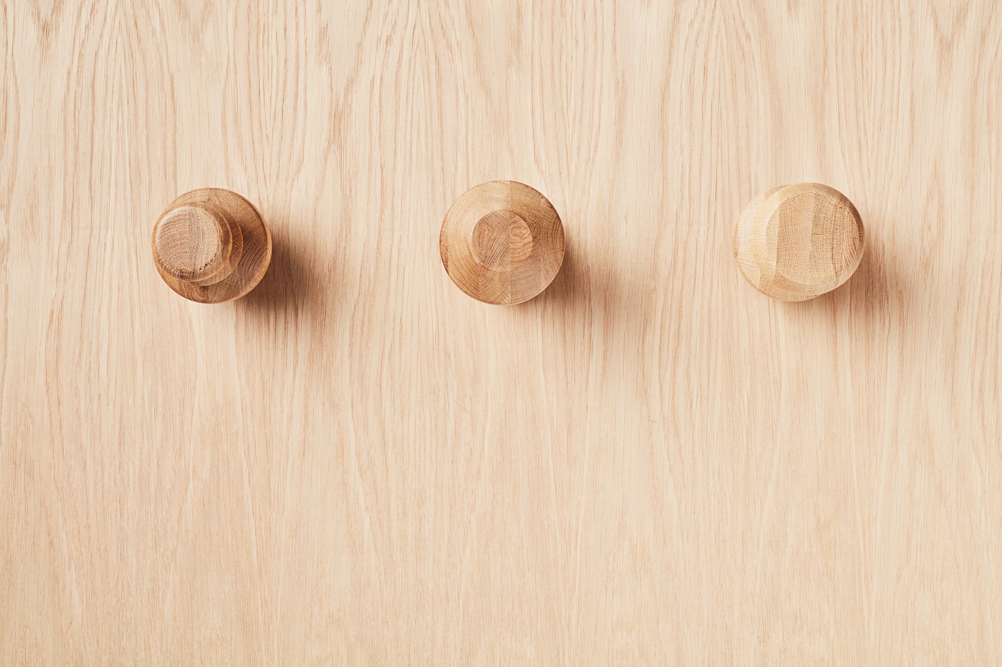 Zuster Woodturned Wall Hooks - Set of Three - American Oak